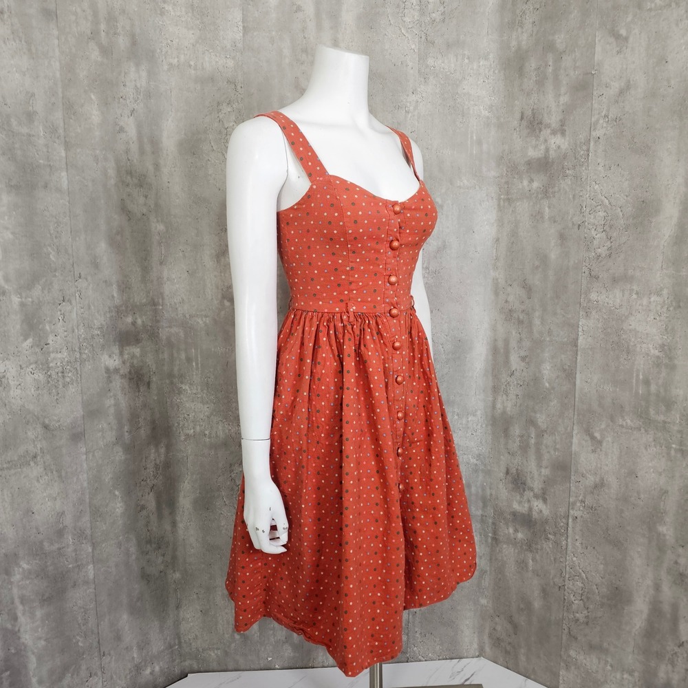 Collectif London Polka Dot Retro Sundress Orange Cotton Fit Flare Pinup XS - Picture 5 of 12